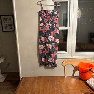 DRIFTWOOD FLORAL DENIM Strapless Maxi Dress